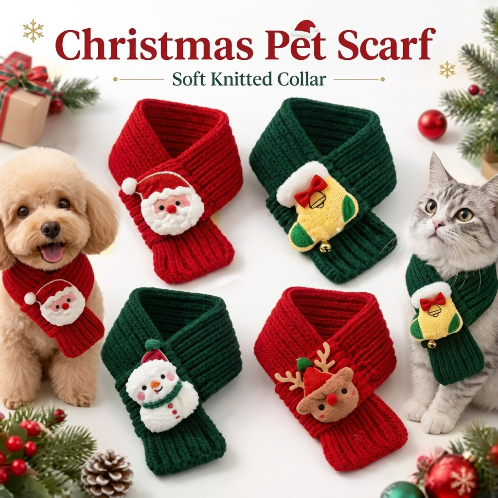 4pcs Ultra-Soft Fabric Pet Festive Collar Comfortable Adjustable Knitted Pet Scarf Cute Animal Christmas Scarf Pet Supplies