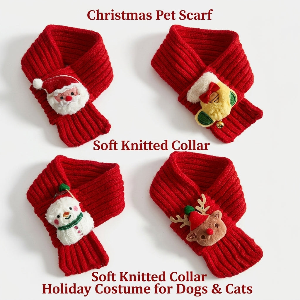4pcs Ultra-Soft Fabric Pet Festive Collar Comfortable Adjustable Knitted Pet Scarf Cute Animal Christmas Scarf Pet Supplies