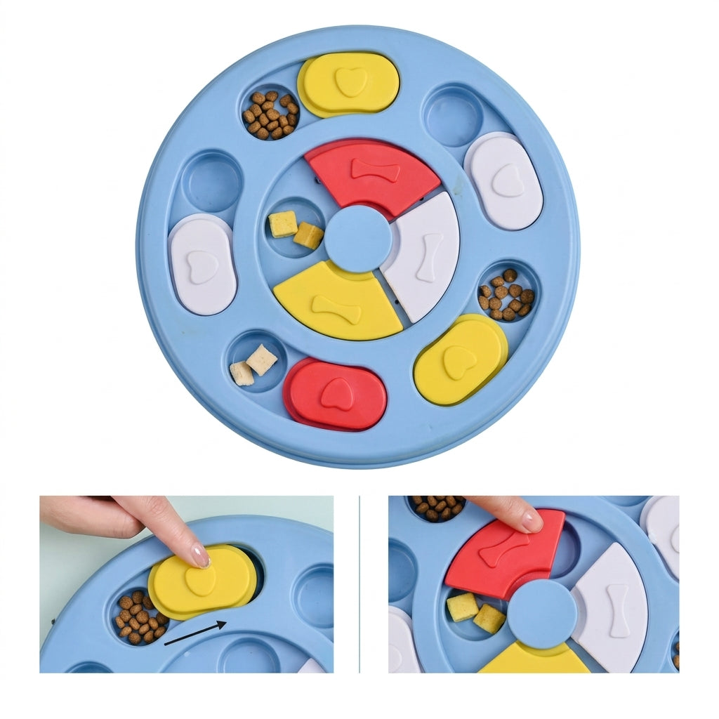 Dog Puzzle Toy Slow Feeder Bowl, Non Slip Treat Dispenser Food Safe Plastic, IQ Training Mental Stimulation Anti Choking Feeding Game For Small Medium Dogs Cats Boredom Relief
