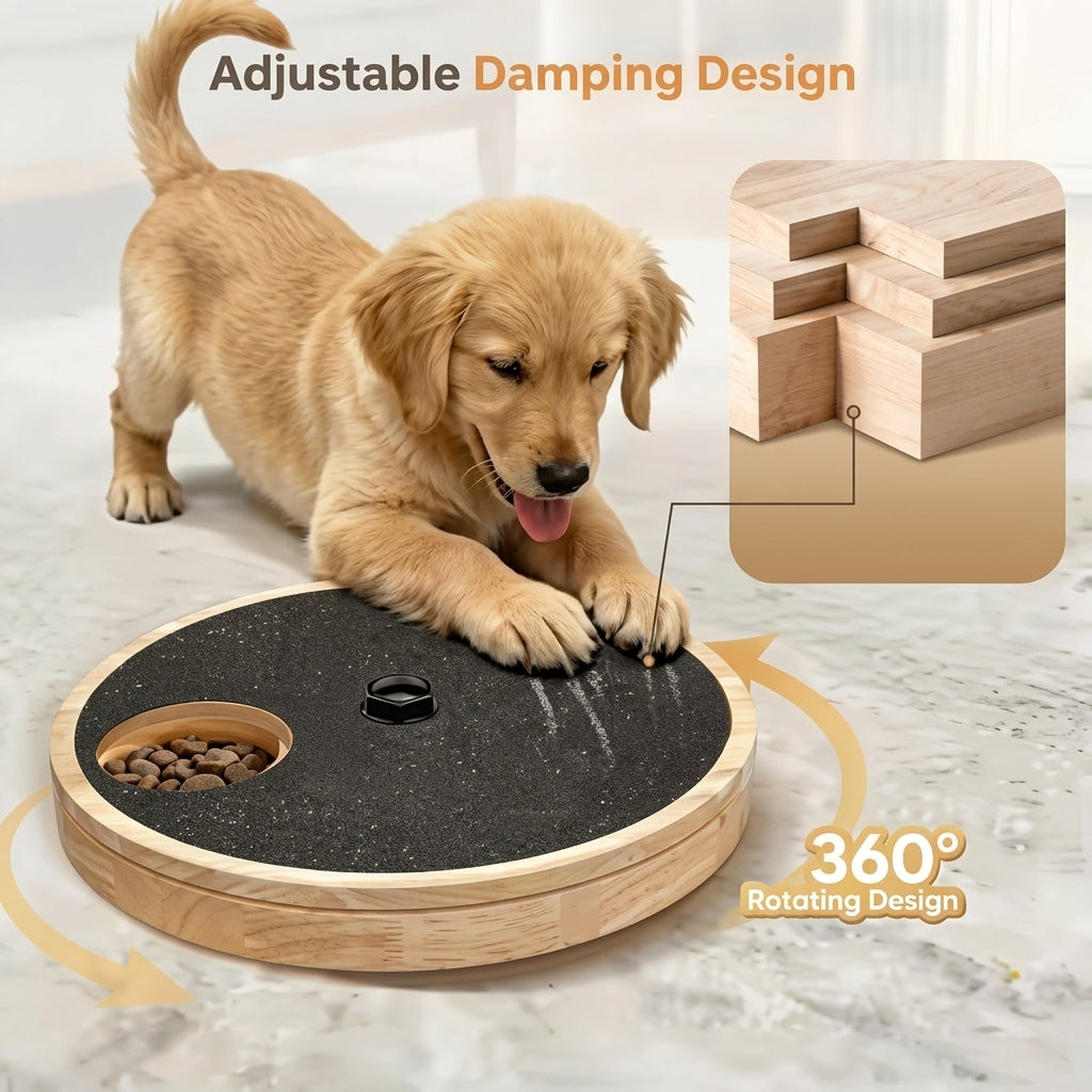 Rotating Dog Scratching Board Round Solid Wood Nail Scratch Pad Non-Slip with Treat Box Dog Nail File Toy Nail Trimming