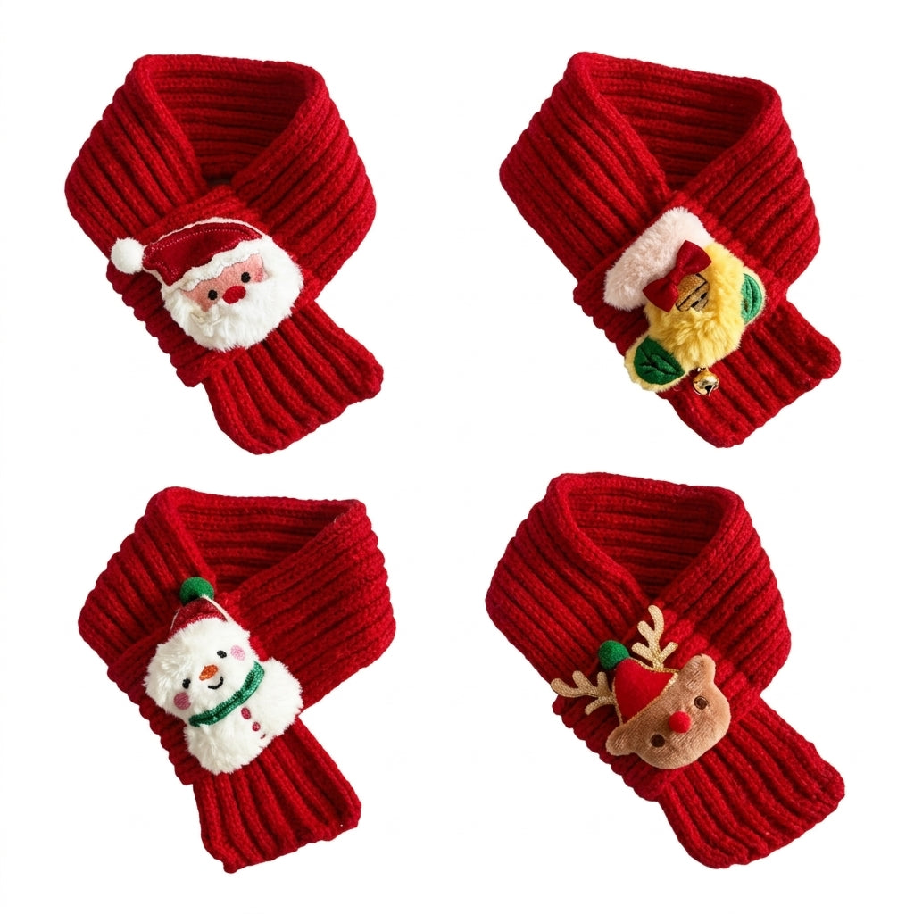 4pcs Ultra-Soft Fabric Pet Festive Collar Comfortable Adjustable Knitted Pet Scarf Cute Animal Christmas Scarf Pet Supplies