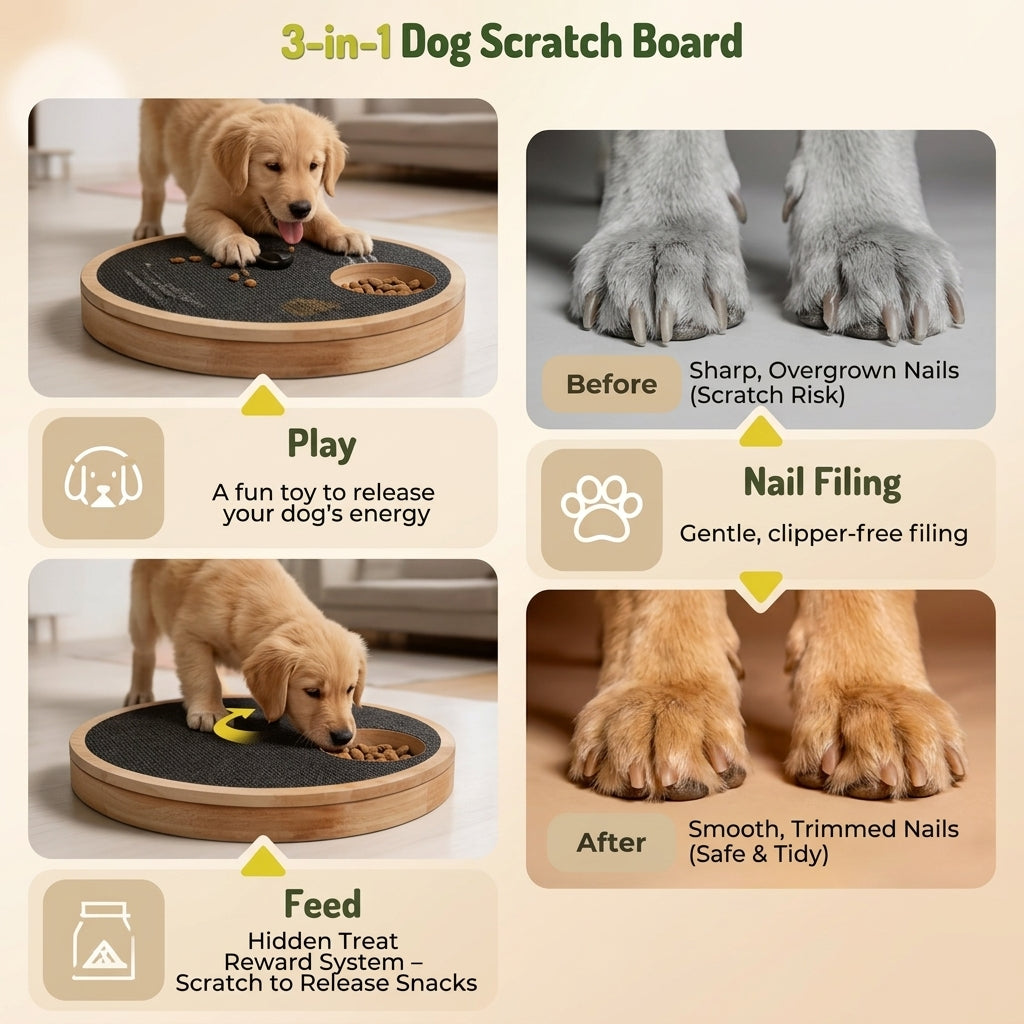 Rotating Dog Scratching Board Round Solid Wood Nail Scratch Pad Non-Slip with Treat Box Dog Nail File Toy Nail Trimming