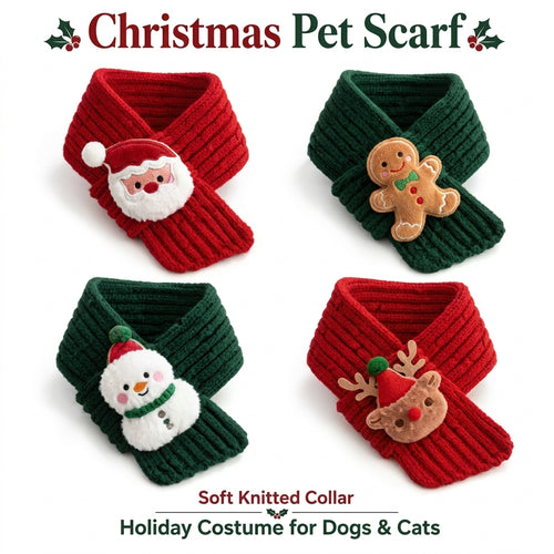 4pcs Ultra-Soft Fabric Pet Festive Collar Comfortable Adjustable Knitted Pet Scarf Cute Animal Christmas Scarf Pet Supplies