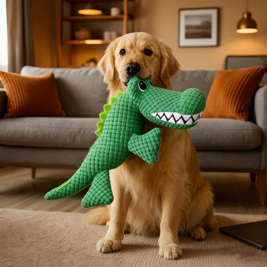 Pet Chew-Resistant Plush Interactive Toy with Sound, Dinosaur Shape, Crocodile, Suitable for Large, Medium, and Small Pets Like Cats and Dogs, Double-Layer Fabric, Built-In Airbag