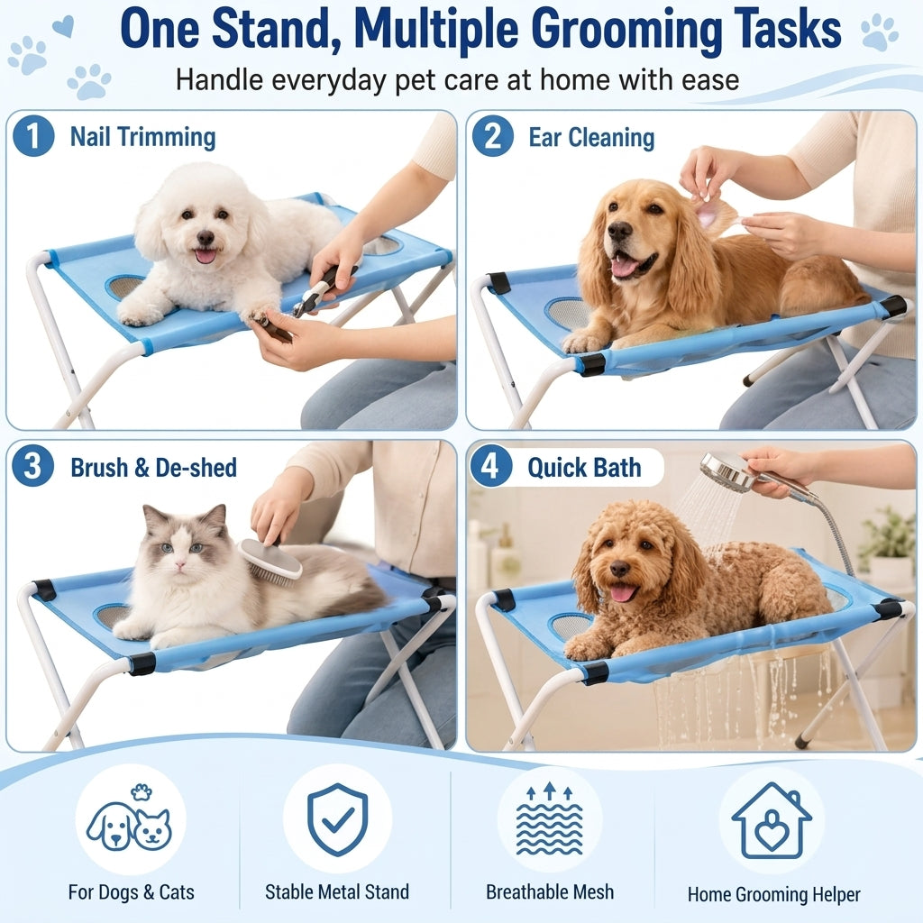 Foldable pet bathing stand, for nail trimming, anti-scratch and anti-bite grooming hammock, cat and dog bathing hammock